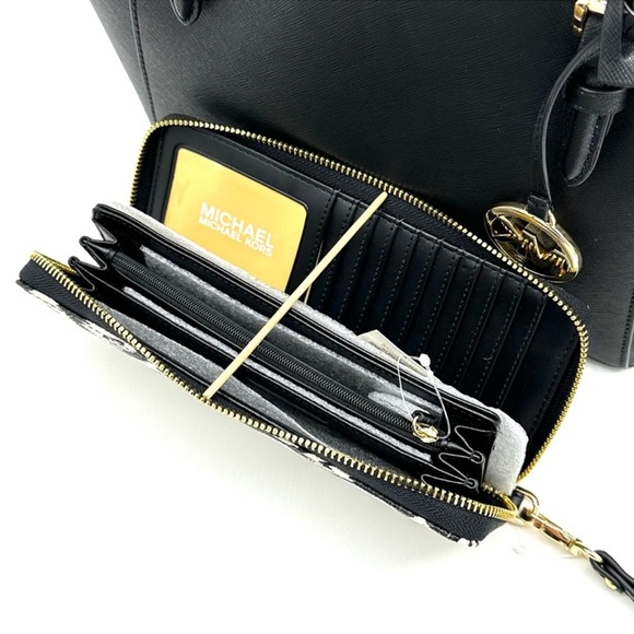 Michael Kors Large Charlotte Tote Bag & Large Continental Wallet Wristlet Black - Picture 13 of 15